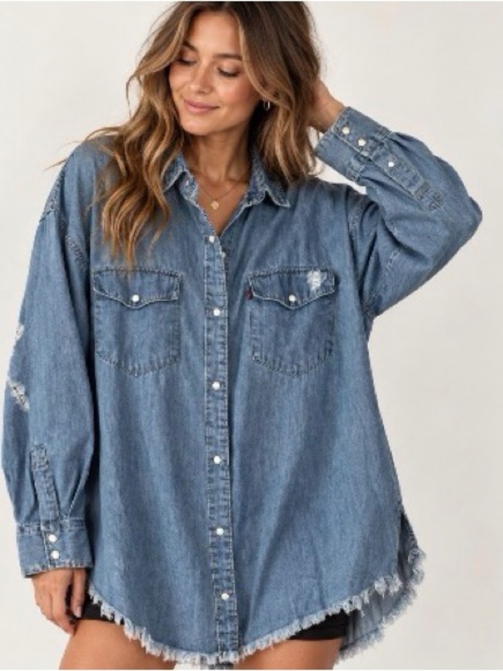 Levi's Washed Blue Denim Button-Front Tunic Shirt